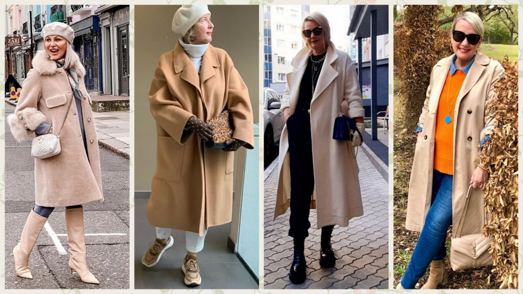 Бежевое пальто для женщин после 55 лет