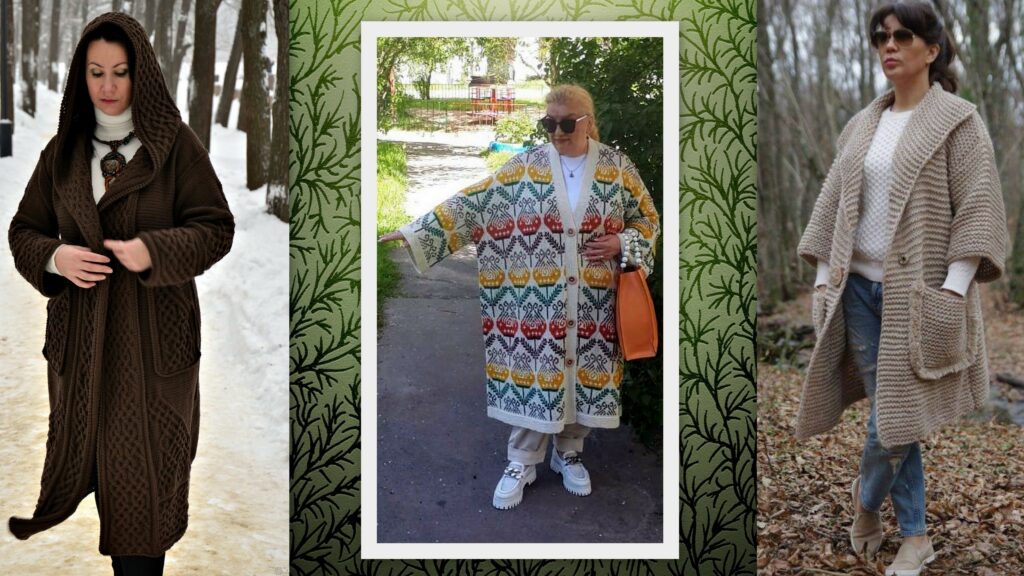 Вязаное пальто в гардеробе женщины 55-60 лет